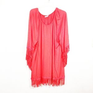 Long tunic with fringe trim